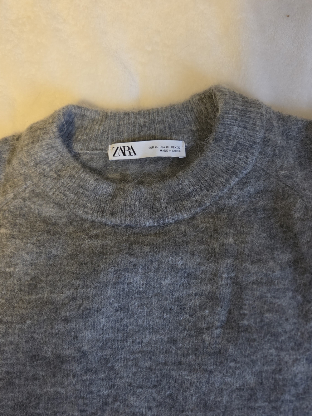 ZARA MAN Alpaca Wool Blend Crewneck Knit Sweater Heather Gray XL Cozy Unisex